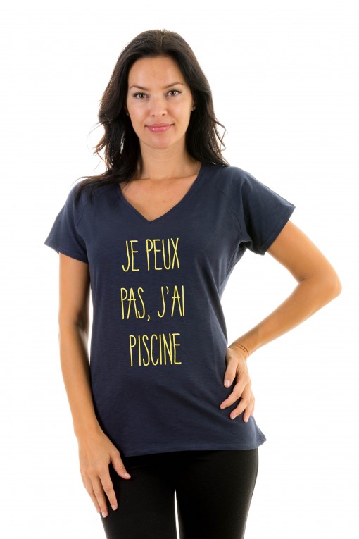 T-shirt v-neck Je peux pas, j'ai piscine 