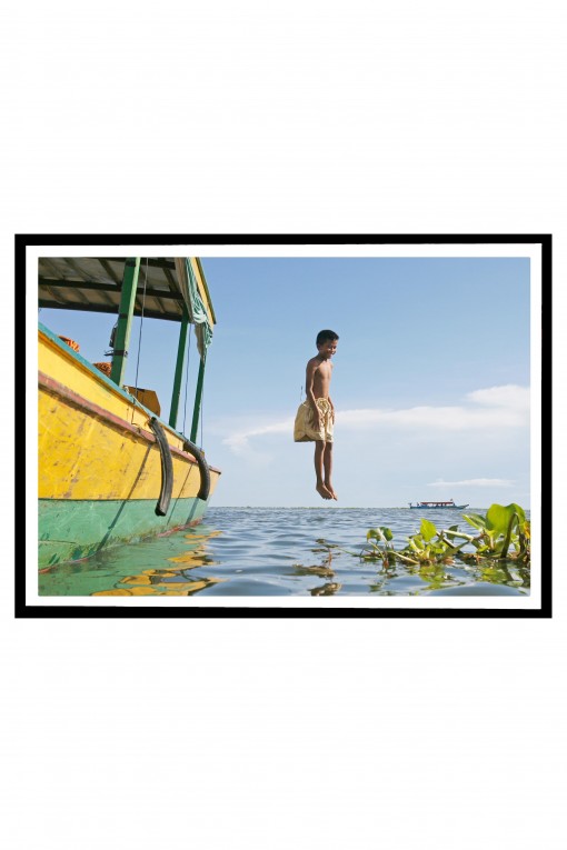 Poster with frame Jump in Tonle Sap Lake - Cambodia  By Emmanuel Catteau