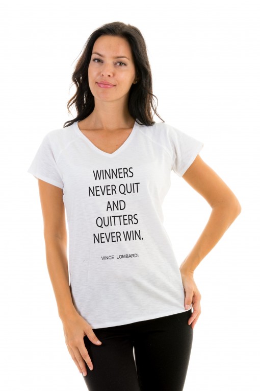 T-shirt v-neck Winners Never Quit