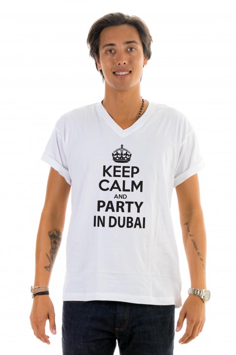 T-shirt v-neck Keep calm and party in Dubaï