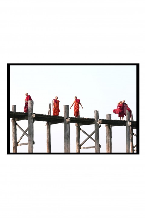 Poster with frame Monks in Mandalay Bridge - Myanmar By Emmanuel Catteau